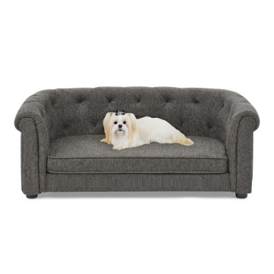 Pet Sofa With Arc-shaped Backrest And Armrests, Contemporary Rectangular Pet Sofa Crafted From Breathable Linen Cozy Soft Cushion Dog Sofa