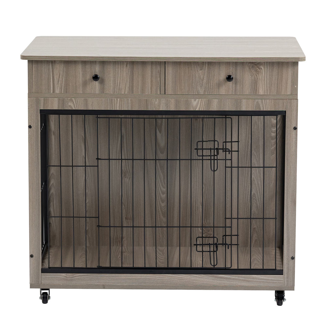 Dog Crate Furniture, Wooden Dog Crate End Table, 38.4 Inch Dog Kennel With 2 Drawers Storage, Heavy Duty Dog Crate, Decorative Pet Crate Dog Cage For Large Indoor Use