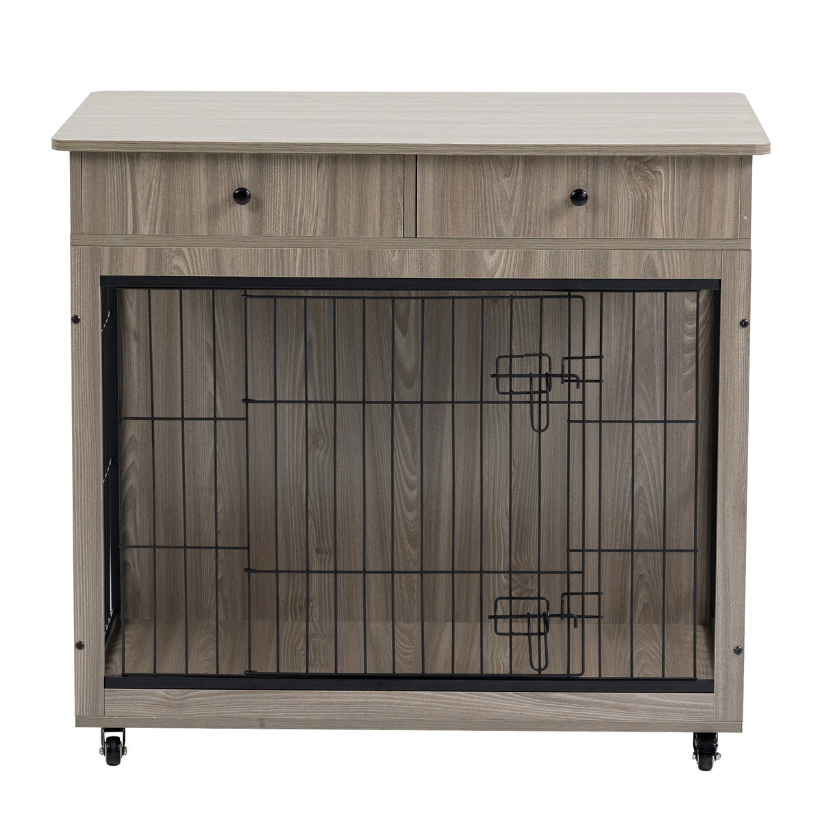 Dog Crate Furniture, Wooden Dog Crate End Table, 38.4 Inch Dog Kennel With 2 Drawers Storage, Heavy Duty Dog Crate, Decorative Pet Crate Dog Cage For Large Indoor Use