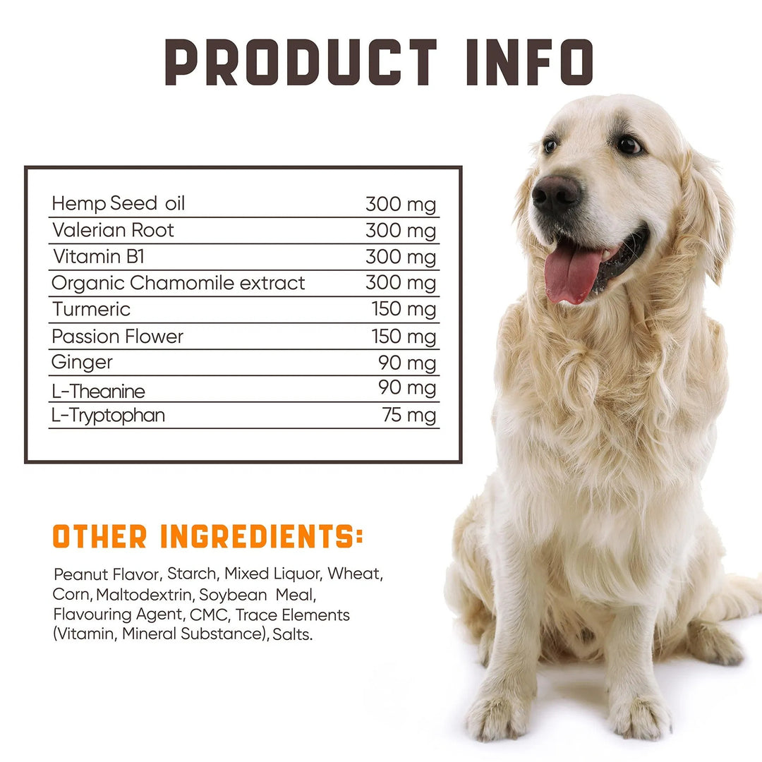 Natural Calming Chews For Dogs With Hemp Oil And Valerian Root Peanut Butter Flavor 180 Chews