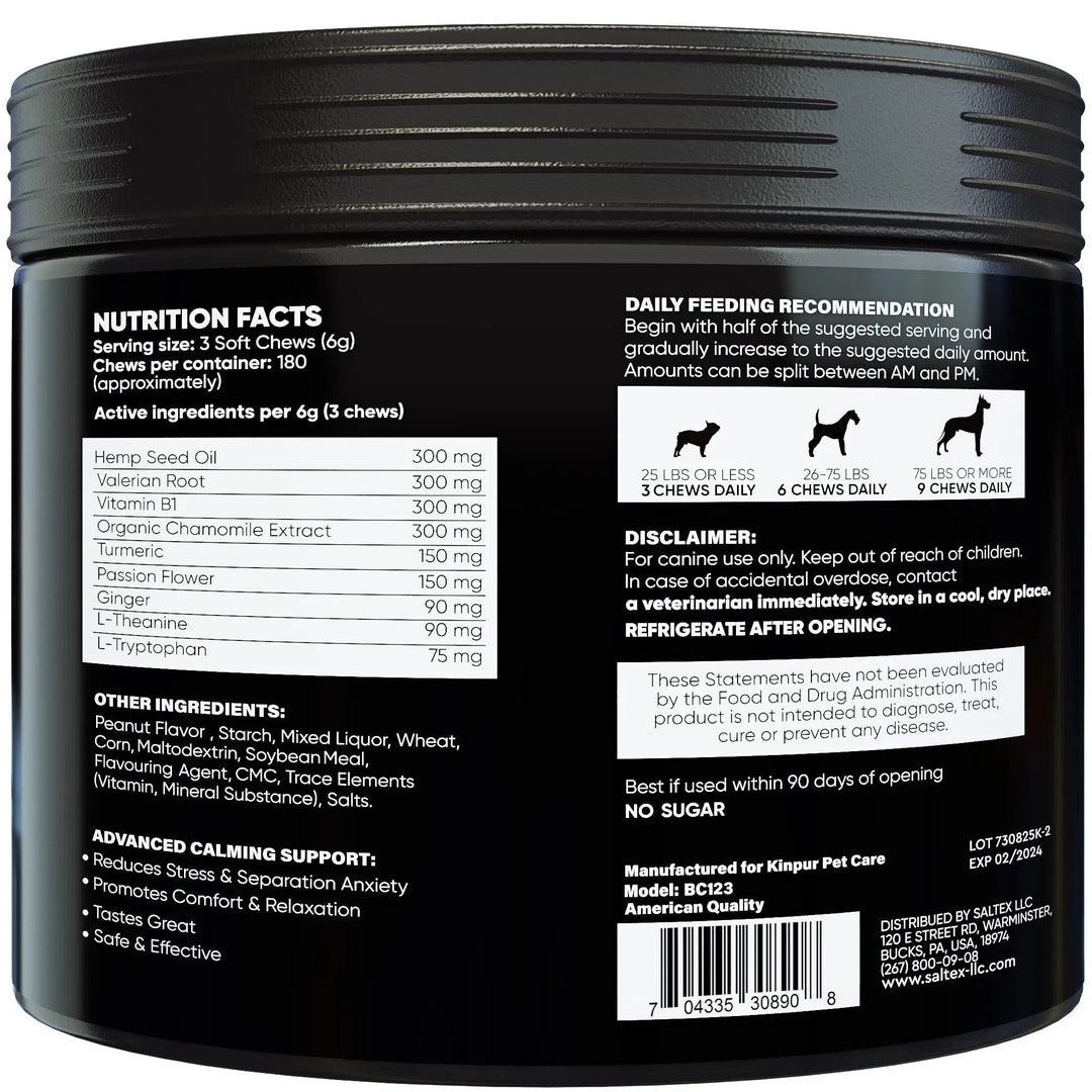 Natural Calming Chews For Dogs With Hemp Oil And Valerian Root Peanut Butter Flavor 180 Chews