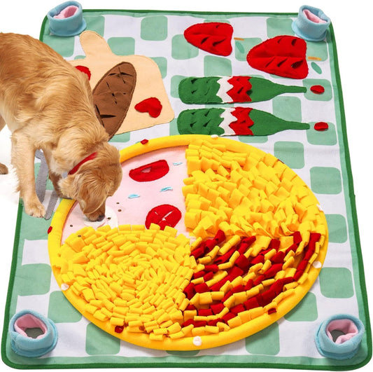 MEWOOFUN Washable Snuffle Mat For Dogs - Slow Feeder Puzzle Mat For Large & Small Dogs, Mental Stimulation Toy For Boredom Relief & Scent Training 16'' Round, Blue