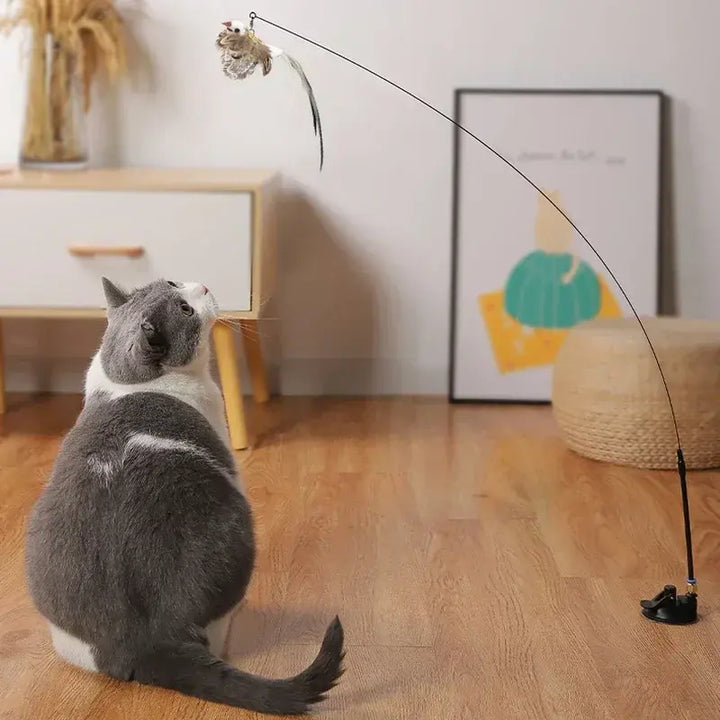 Feather Bird with Bell Cat Stick Toy