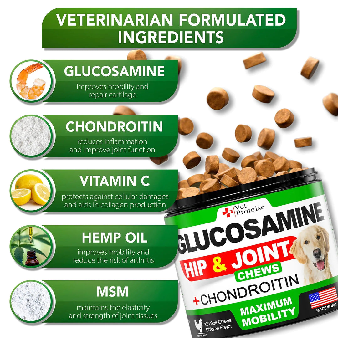 Glucosamine for Dogs Hip and Joint Supplement for Dogs 120 Mobility Chews