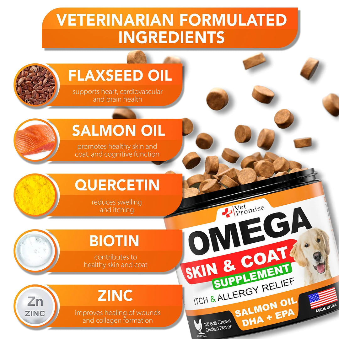 Omega 3 for Dogs Dog Skin and Coat Supplement Fish Oil for Dogs Chews 120 Treats